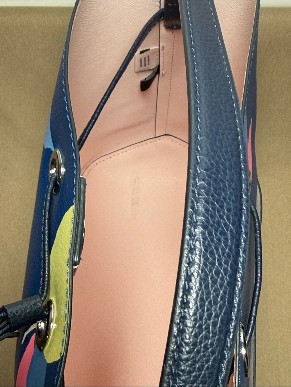 🍋Kate Spade Eva Lemon Zest Large Bucket Bag - Navy Blue Multi-Color